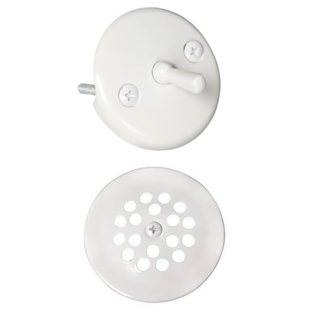 Westbrass 3-1/8" Trip Lever Bathtub and Shower Drain Kit with 2-Hole Overflow Cover, Powder Coat White D92-50